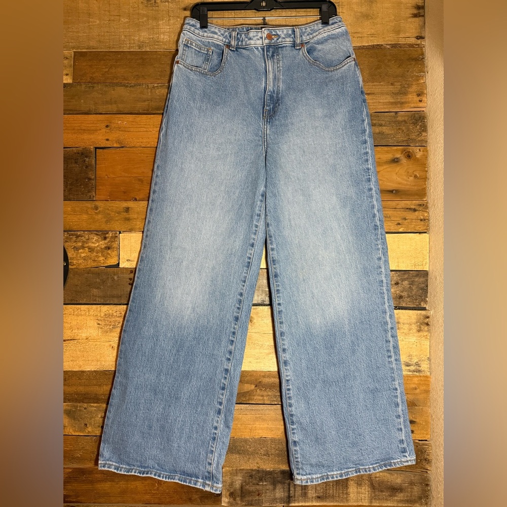 PINK Victorias Secret Jeans Women 14 Blue‎ Wide Leg High Rise Denim